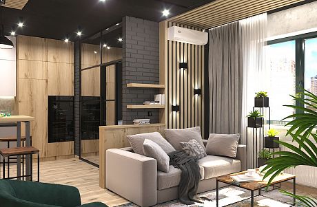 Дизайн проект интерьера квартиры в стиле ЛОФт в ЖК "Тургенев"